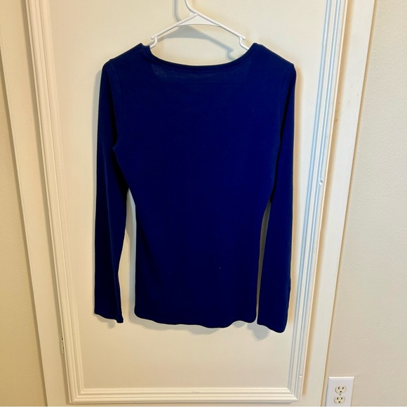 Eileen Fisher Long Sleeve Tee Shirt Indigo Blue Scoop Neck Organic Cotton Small - Picture 2 of 6